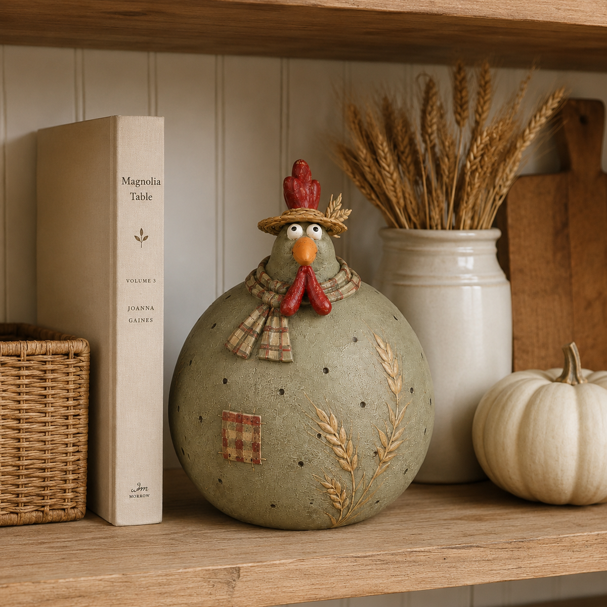 Vintage Folk-Art Harvest Hen Figurine