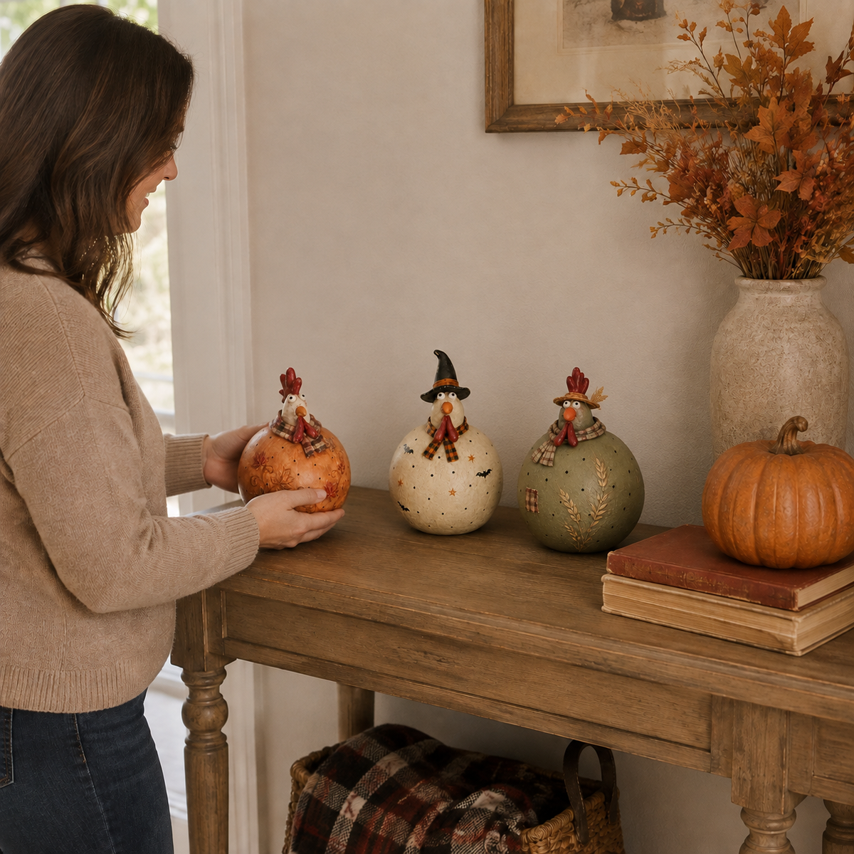 Vintage Folk-Art Harvest Hen Figurine