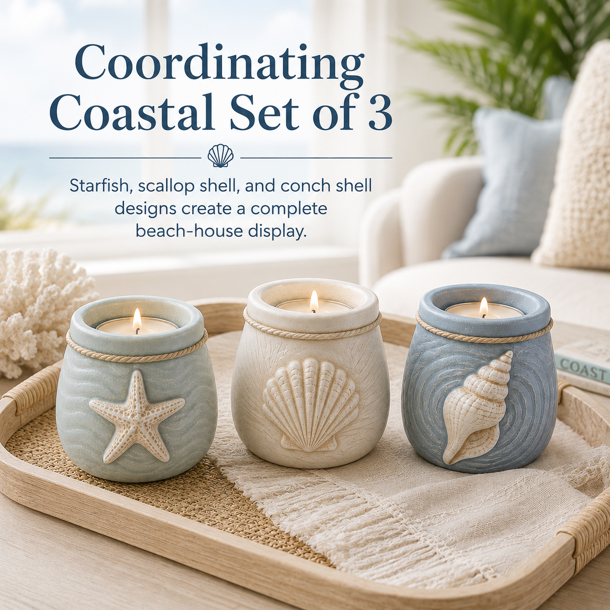 Coastal Tea Light Candle Holders Set of 3