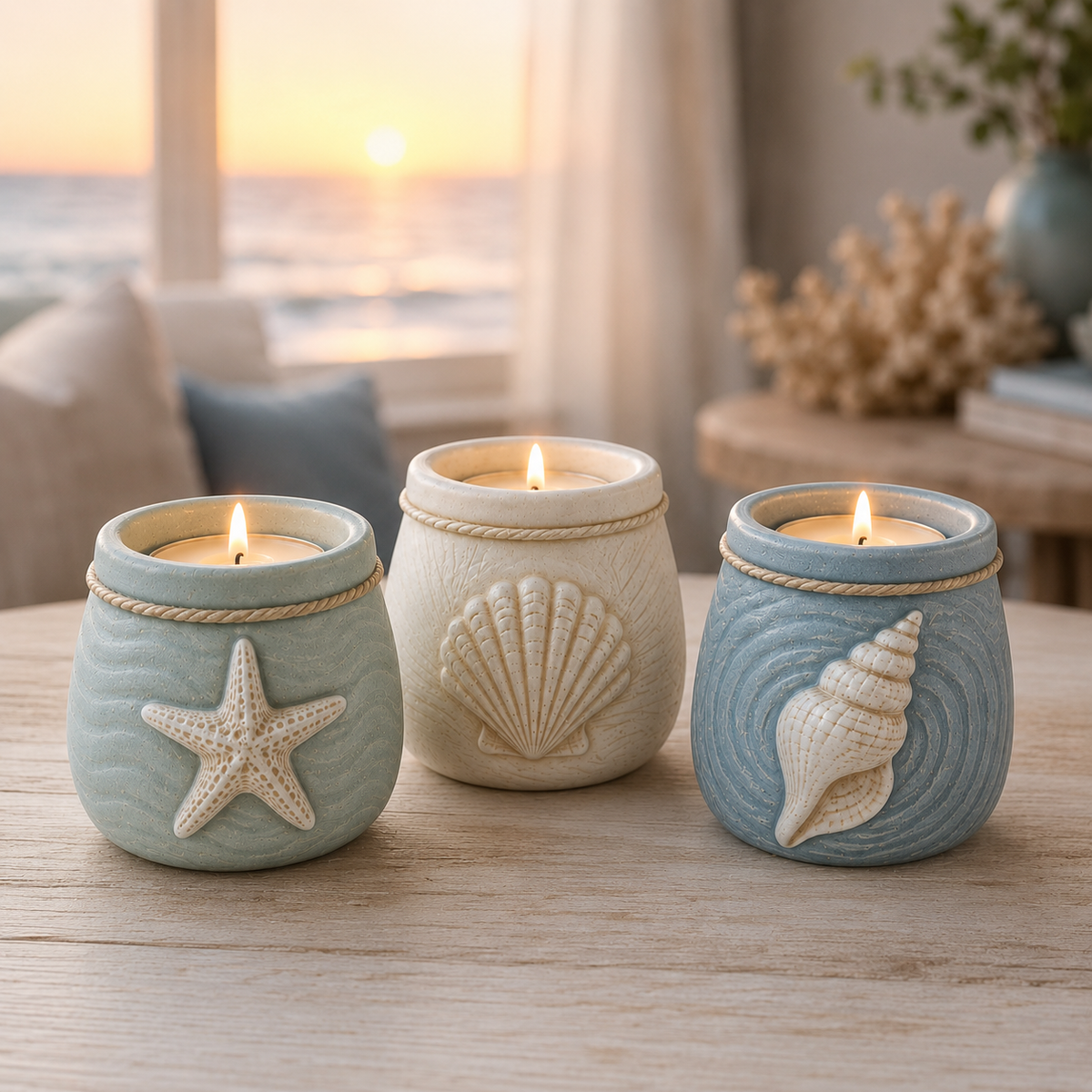 Coastal Tea Light Candle Holders Set of 3