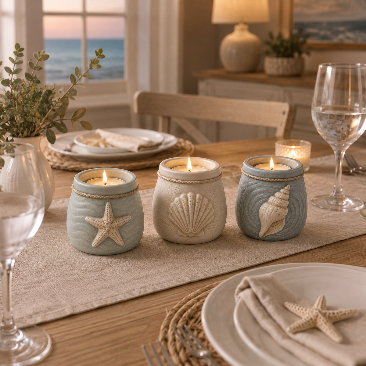 Coastal Tea Light Candle Holders Set of 3