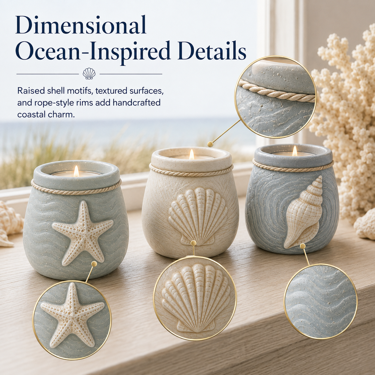 Coastal Tea Light Candle Holders Set of 3