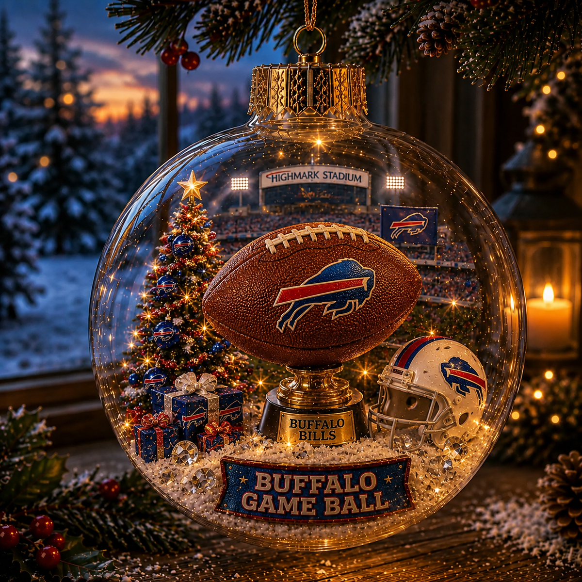 🏈🎄 Buffalo Football Christmas Light-Up Diorama Ornament Collection