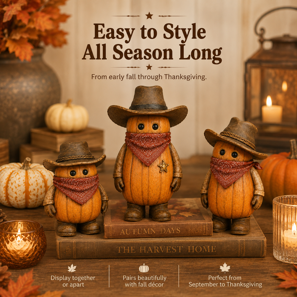 The Pumpkin Posse – Vintage Western Pumpkin Cowboy Figurines, Set of 3