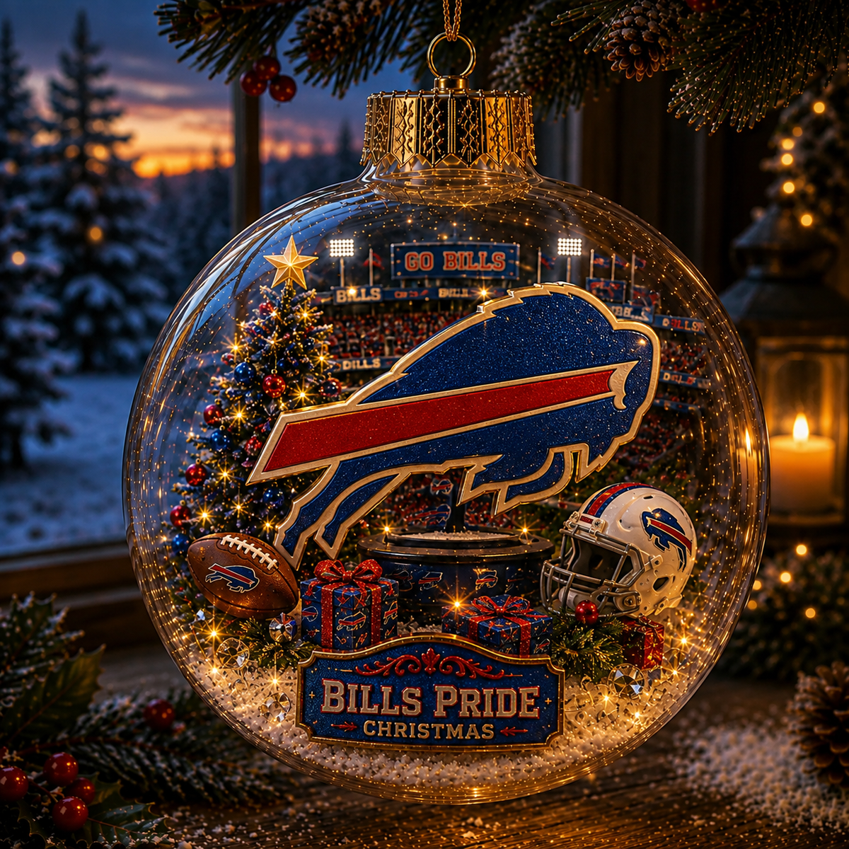 🏈🎄 Buffalo Football Christmas Light-Up Diorama Ornament Collection