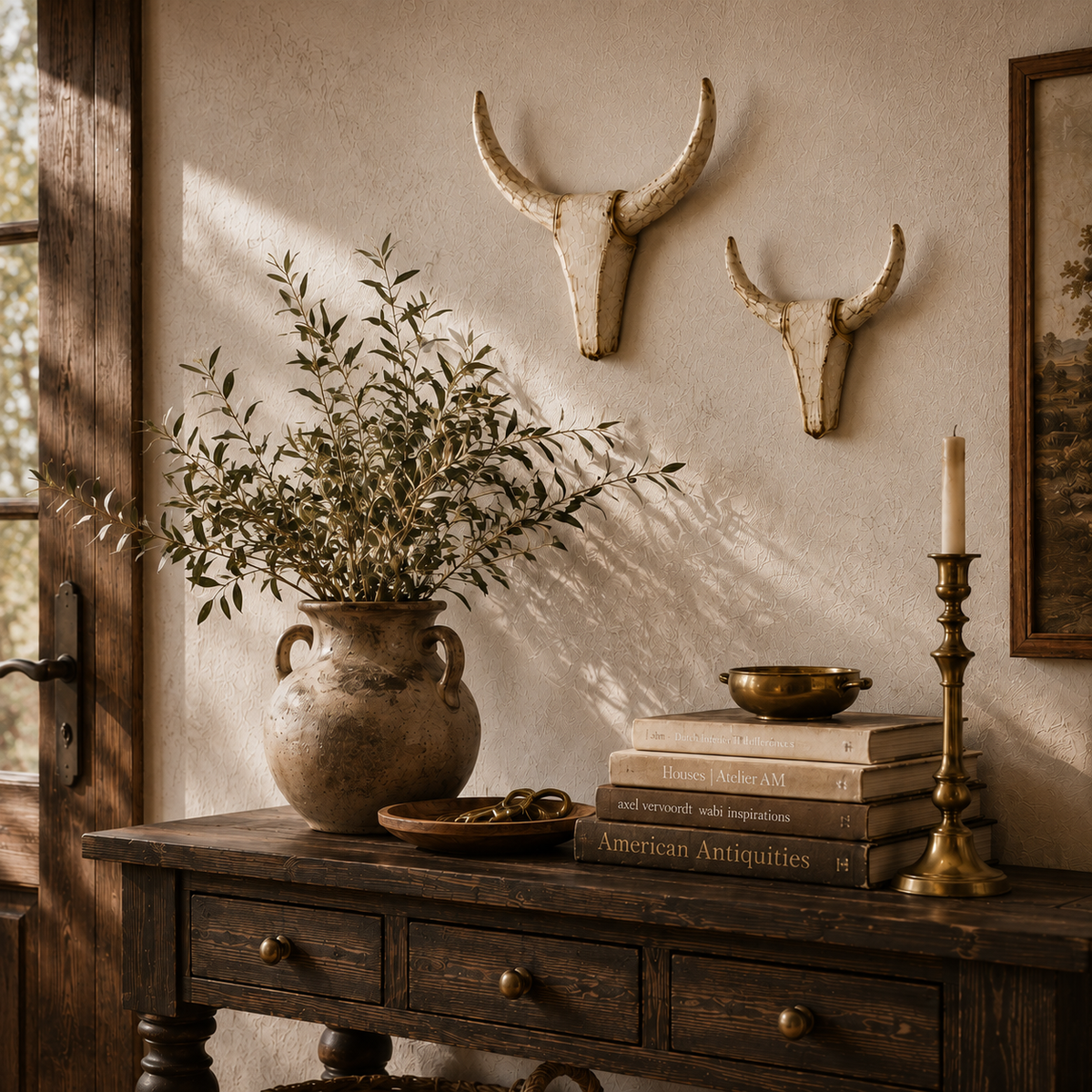 Vintage Distressed Longhorn Wall Sculpture
