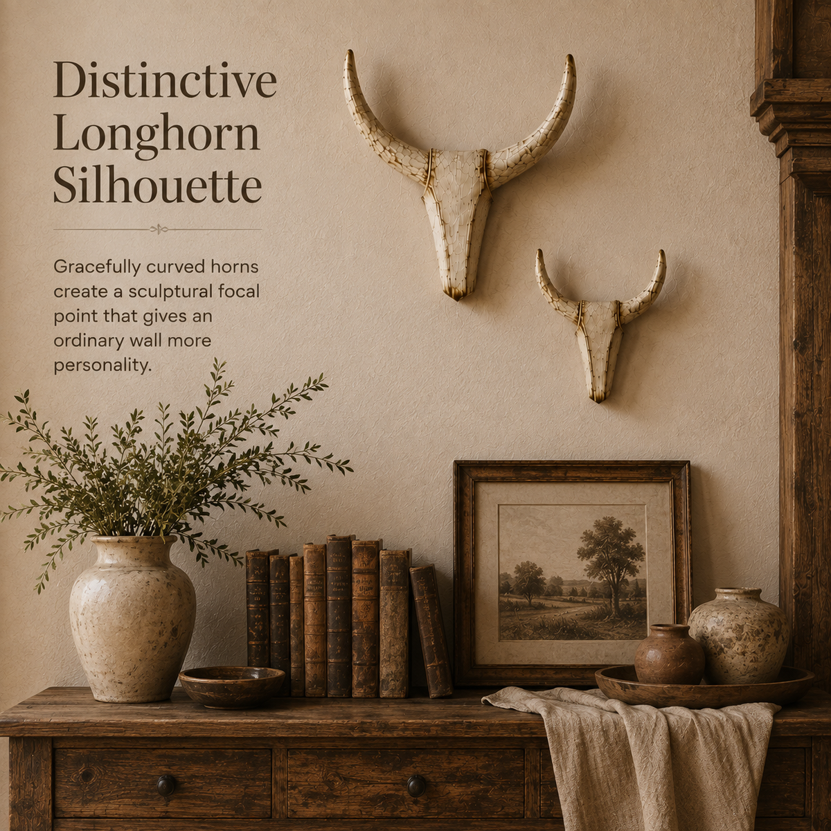 Vintage Distressed Longhorn Wall Sculpture
