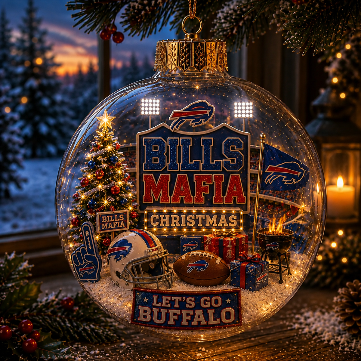 🏈🎄 Buffalo Football Christmas Light-Up Diorama Ornament Collection