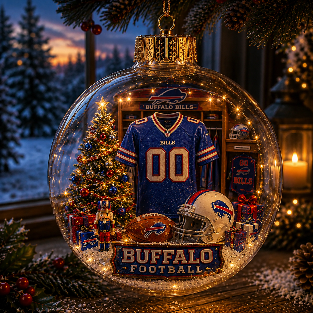 🏈🎄 Buffalo Football Christmas Light-Up Diorama Ornament Collection