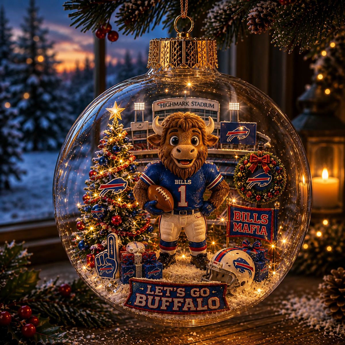 🏈🎄 Buffalo Football Christmas Light-Up Diorama Ornament Collection